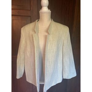 Kasper Women's Lime Green Yellow Tweed Open-Front Blazer Size 18